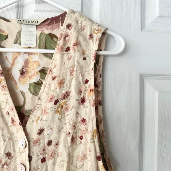 Melrose Vintage 90s Beige Pink Floral Design Rayon Iridescent Button Up Vest 10 - Picture 4 of 10
